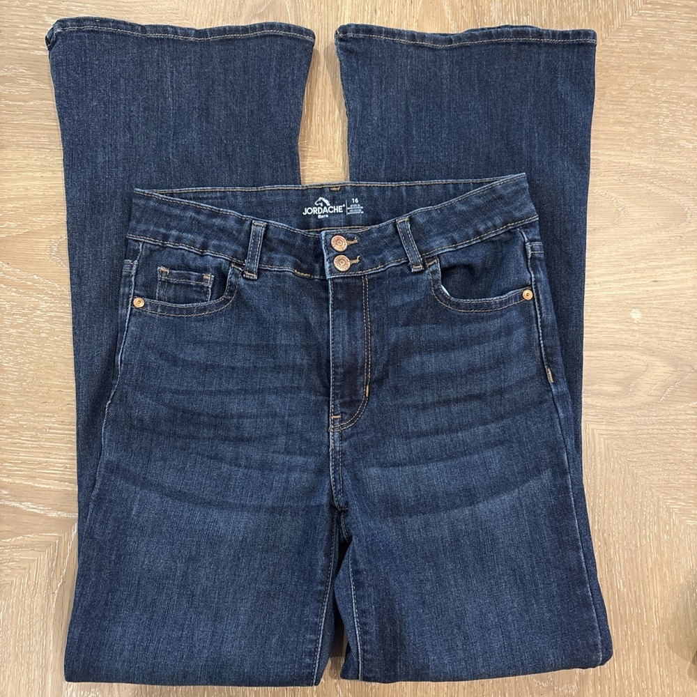 Jordache Girls High Rise Flare Denim Jeans Dark Enzyme (SIZE: 16)
